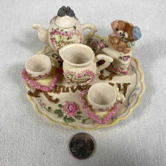 1996 Popular Imports Resin Tea Set Lot • Happy Anniversary Plate & Pieces - Picture 9 of 9